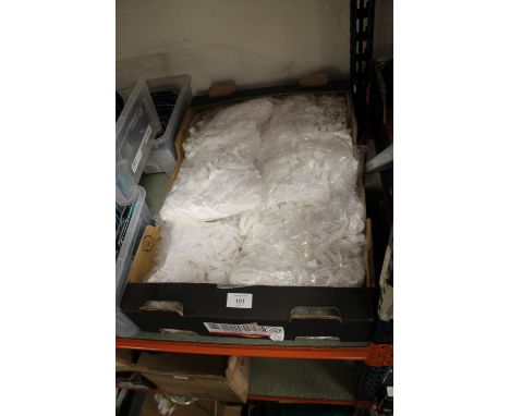 A TRAY OF VINTAGE WHITE SATIN SUSPENDER BELTS