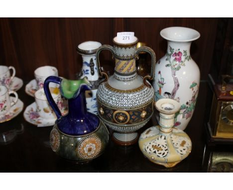 A SELECTION OF CERAMIC VASES ETC TO INCLUDE ORIENTAL, CONTINENTAL AND BRITISH EXAMPLES A/F (6)