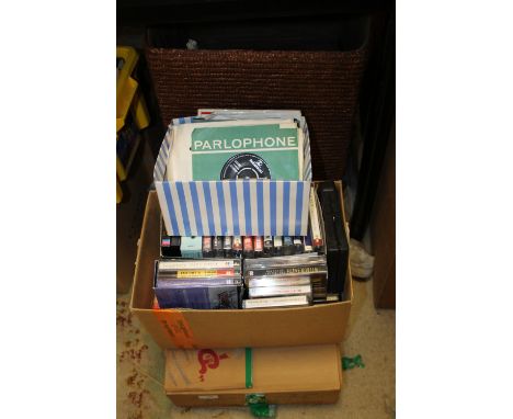 A QUANTITY OF VINTAGE RECORDS, CD'S ETC 