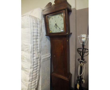 A 19TH CENTURY OAK 30 HOUR LONGCASE CLOCK - THE PAINTED FACE SIGNED E. WEIGHT - DURSLEY A/F