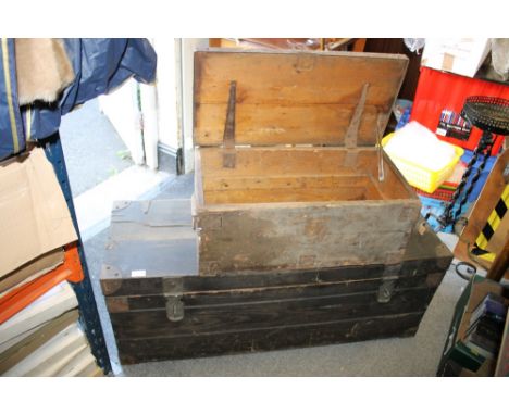 TWO VINTAGE WOODEN TRUNKS (POSSIBLY EX MILITARY)