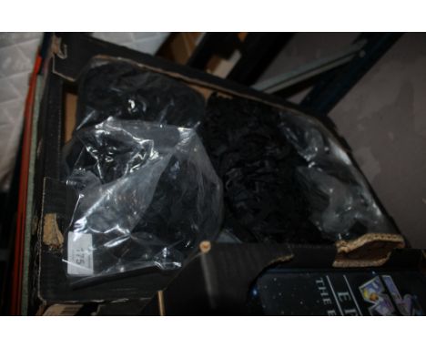A TRAY OF VINTAGE BLACK SATIN SUSPENDER BELTS