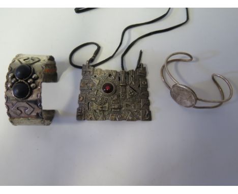 A Jerusalem Sterling Silver and Enamel Pendant and two other pieces