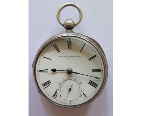 Victorian Silver Cased Open Dial Pocket Watch by James Ballantyne & Son GLASGOW, fusee movement no. 18748, (needs attention a