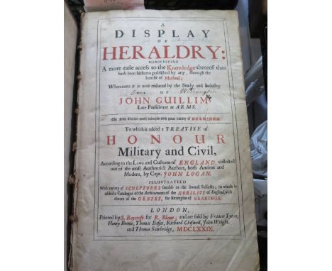 A Display of Heraldry by John Guillim, printed by S. Roycroft and R. Blome 1679, full leather boards (front board detached)