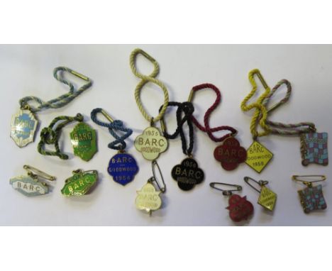 A Collection of Fourteen B.A.R.C. Goodwood Enamel Members & Guest Badges