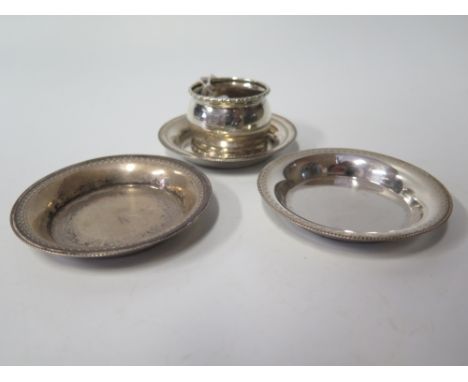 Three Egyptian Silver Pin Dishes and English sterling silver napkin ring, 105 g