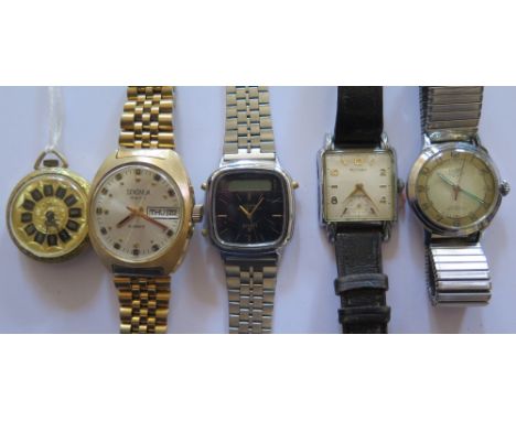 Selection of Gent's Wristwatches including Orgival and Rotary and Two fob watches