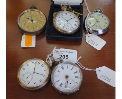 A Silver Cased Pocket Watch and Four Others, all needing attention