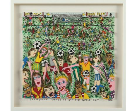 RIZZI, James, "Everyone wants to win the world cup", 3-d-Konstruktion, 22 x 22,5, nummeriert 325/350, handsigniert, 1992, R. 