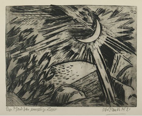 PANKOK, Otto, "Der Mond das unselige Licht", Original-Radierung, 26 x 34, betitelt, handsigniert und datiert '21, R. 