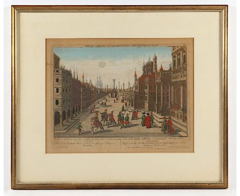 GUCKKASTENBLATT "KONSTANTINOPEL", kolorierter Kupferstich, 28 x 42, von Georg Balt. Probst, um 1760, fleckig, R. 