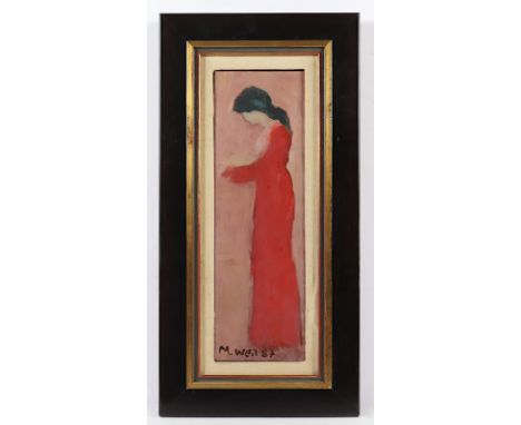 WEIL, Manfred, "Mädchen in rotem Kleid", Öl/Holz, 34 x 15, handsigniert und datiert, R. 