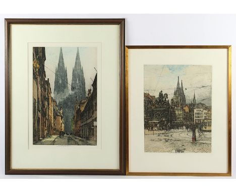 KASIMIR, Luigi, Nachlass, "Köln", zwei Ansichten, Radierungen, bis 48 x 31, mit Nachlass-Signatur, R. 