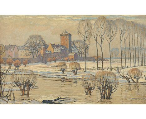 KOHLSCHEIN, Joseph II. (1884-1958), "Winterliche Ansicht der Feste Zons", Öl/Malkarton, 36 x 56,5, unten rechts signiert, R. 