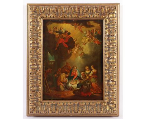 SAKRALMALER DES 18.JH., "Christi Geburt", Öl/Kupfer, 37 x 28, R. 