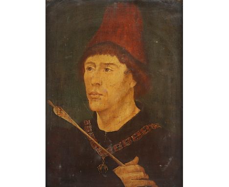 MEMLING, Hans (ca.1433-1494), Nachfolge wohl 16.Jh., "Portrait eines Mannes mit Pfeil", Öl/Holz, 26 x 19,5, R. 