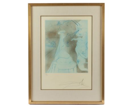 DALI, Salvador, "Femme au coussin", aus der Serie "Hippies", Original-Kaltnadelradierung, koloriert, 39,5 x 31,5, nummeriert 