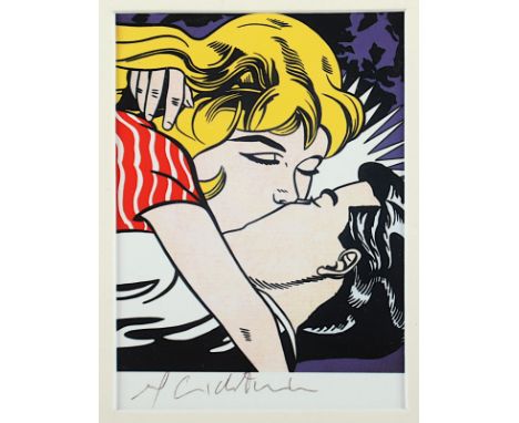 LICHTENSTEIN, Roy, "Kiss II", Kunstportkarte in Farboffset, 14 x 10, 1962, signiert, R. 