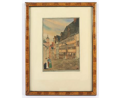 MONOGRAMMIST M.20.JH., "Blick auf das Haus zur Kroon in Aachen", Aquarell/Papier, 24 x 16,5 (Passepartoutausschnitt), unten r