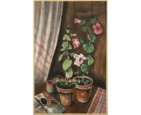 ZERBE, (deutsch um 1920/30), "Stilleben", Mischtechnik/Papier, 69 x 44 (Passepartoutausschnitt), unten links signiert und "29