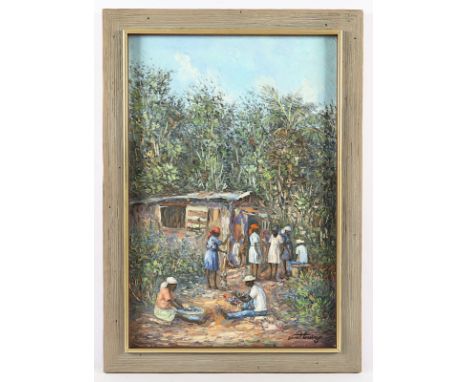 LOUIZOR, Ernst (1938-2011), "Dorfszene auf Haiti", Öl/Lwd., 61 x 40, unten rechts signiert, R. 