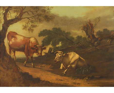 POTTER, Paulus (1625-1654), zugeschrieben, "Kühe in einer Landschaft", Öl/Holz, 34 x 47, rest., mittig links signiert, R. 