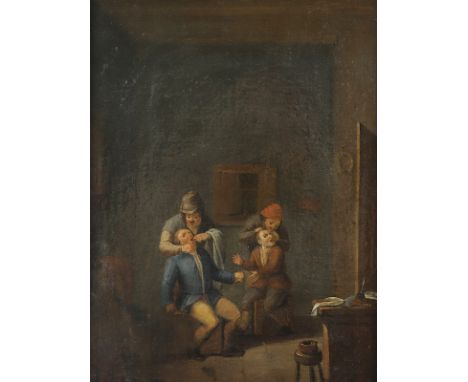 NIEDERLANDE 17.JH., "Behandlung beim Bader", Öl/Lwd., 41 x 31, auf Platte aufgezogen, R. 