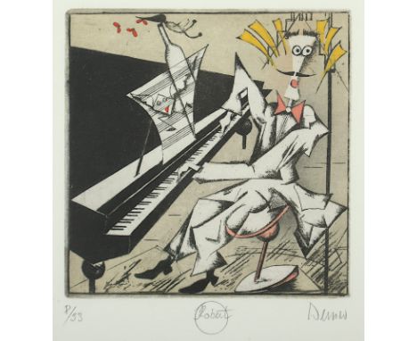 WERNER, Josef, "Robert Kreis am Klavier", Original-Farbradierung, 11,5 x 11, nummeriert 8/33, handsigniert, R. 
