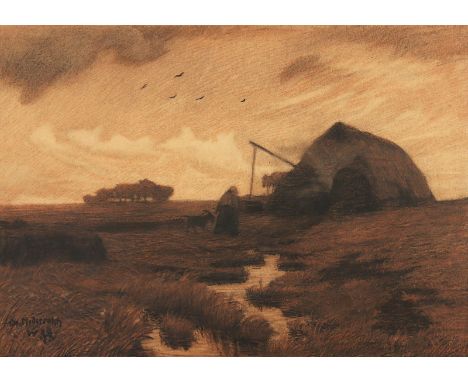 MODERSOHN, Otto (1865-1943), "Hütte im Moor", Kohle und Rötel, 29 x 41, unten links signiert u. "98" dat., R. Das Bild ist im