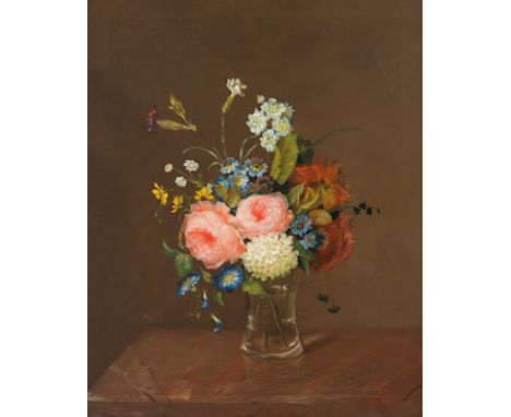 MALER M.19.JH., "Blumenstilleben", Öl/Lwd., 54 x 44, rest., verso unleserliche Künstlerangabe, R. 