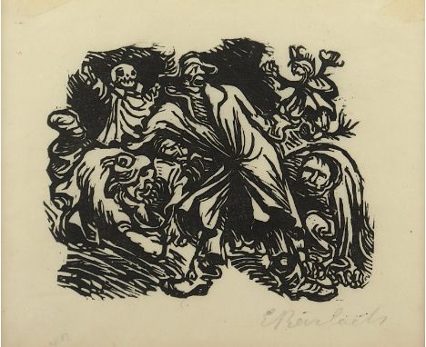 BARLACH, Ernst, "Der Puppenspieler", Original-Holzschnitt, 10,5 x 13, handsigniert, Blatt 14 der Folge "Der Findling", 1922, 