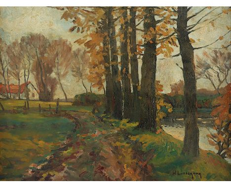 LIESEGANG, Helmut (1858-1945), "Niederrheinische Landschaft", Öl/Malkarton, 31 x 40, unten rechts signiert, R. 