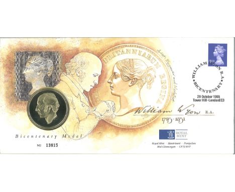 William Wyon Bicentenary Medal official coin cover. 1995 Medal to commemorate the Bicentenary of the birth of engraver Willia