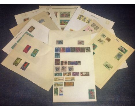 British Commonwealth stamp collection approx. 20 album leaves from countries such as Brunei, Malaysia, Burma, Malta and St Vi