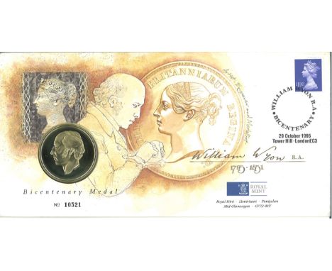 William Wyon Bicentenary Medal official coin cover. 1995 Medal to commemorate the Bicentenary of the birth of engraver Willia