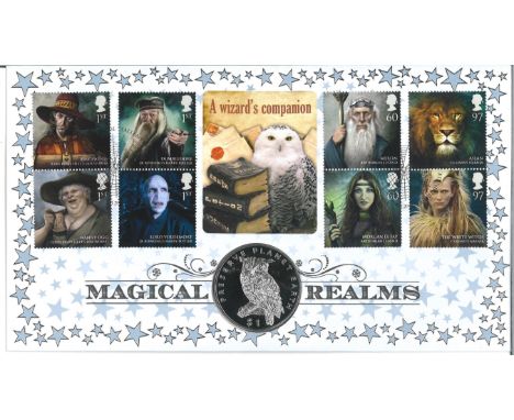 Magic Realms official Benham Specialist Coin cover. Contains a Preserve Planet Earth $1 coin featuring an owl. Eight stamps a