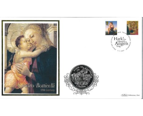 Sandro Botticelli coin cover. Benham official FDC PNC, with 1997 legal tender Isle of Man Millennium Crown coin inset depicti