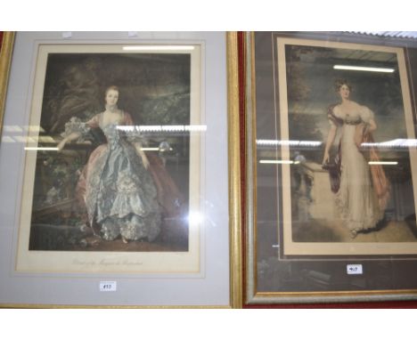 Prints - Leon Raymond after François Boucher, Portrait of the Marquise de Pompadour, 19th/20th century coloured mezzotint, 58