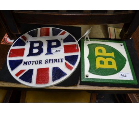 Two cast metal BP advertising plaques.