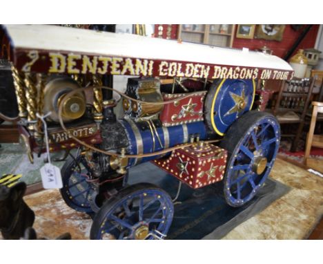 A scratch built live steam scale model, of a Showman's Traction Engine, Denjeani Golden Dragons on Tour, Denjeani Old Tyme Am