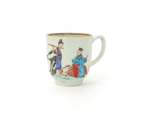 A good Worcester porcelain coffee cup  c.1765-75, well painted in bright polychrome enamels with a Chinese lady playing the f