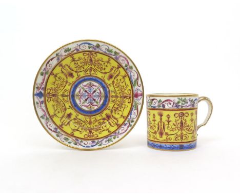 A Sèvres coffee can (gobelet litron) and saucer  date code for 1786, delicately painted with foliate swags and ribboned penda