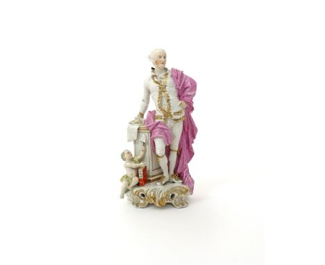 A large Derby figure of John Wilkes  c.1765-70, standing and resting one hand on a square plinth, atop of which rests a scrol