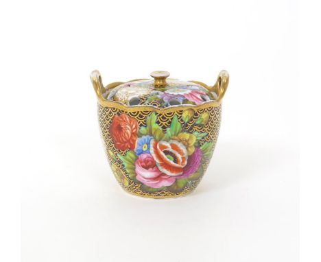 A Spode violeteer or pot pourri vase and cover  c.1815, of U-shaped form with heart-shaped handles, richly decorated in patte