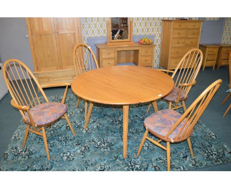 Ercol Oval Drop Leaf Dining Table with Four Bentwood Spindleback Chairs