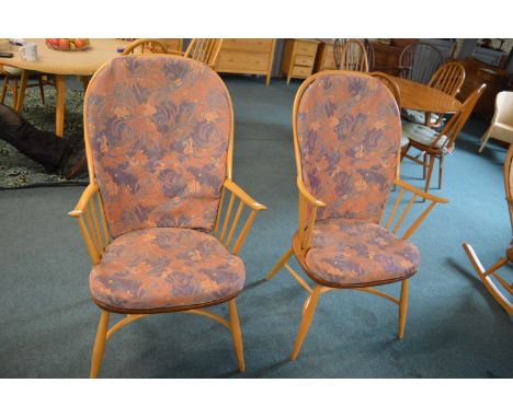 Pair of Ercol Bentwood Spindleback Armchair with Floral Upholstery