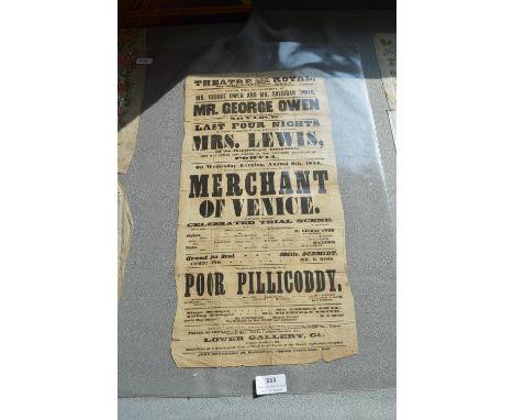 Hull Theatre Royal Theatre Poster 1854