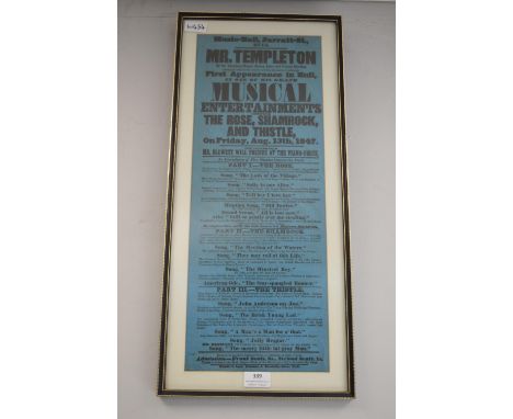Framed Hull Jaret Street Music Hall Poster 1847