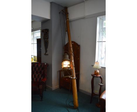 Ship’s Mast with Copper Ship’s Lamp Stamped “Hull Fishing Vessel Owners Association” (electrified and working)